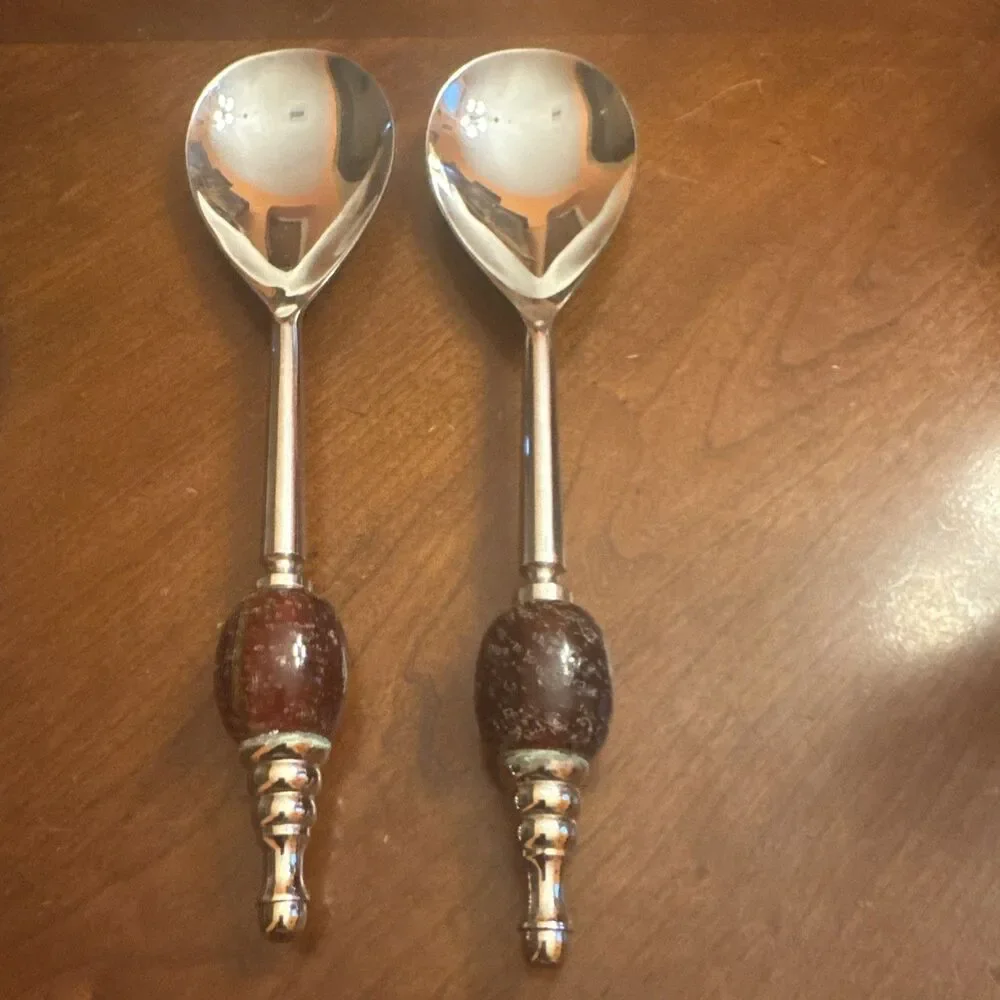Beaded Salad Serving Utensils Red Spoon